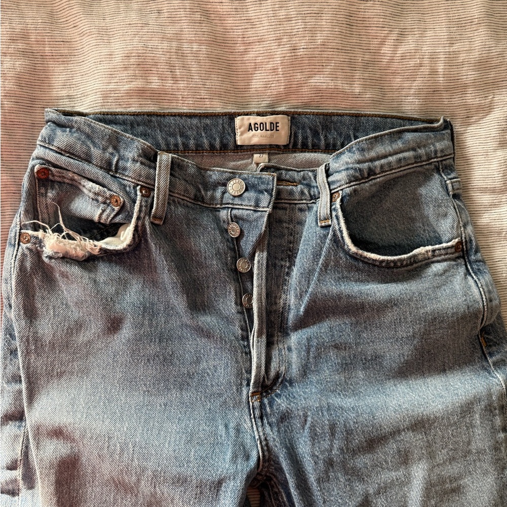 Agolde Riley Long High Rise Straight Light Jeans in Quiver